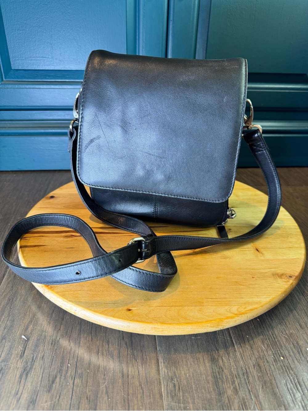 HOBO Black Leather Crossbody Flap Bag